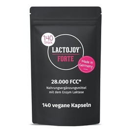 LactoJoy Forte 28,000 FCC Lactase Capsules High Dose with 6h Depot Effect - 140 Vegan Lactase Tablets - Lactase Enzyme for Lactose Intolerance - Refill Pack - Made in Germany