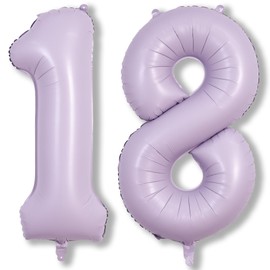 Pastel Dusty Purple Number 18 Birthday Balloons, 40 Inch Foil Number 1 & 8 Balloons for Women, 18th Birthday Balloons Light Purple for 18 Year Old Girls Anniversary Birthday Party Decorations Supplies