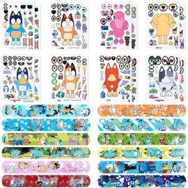 28pcs Blue Party bag Fillers, 16 Sheets DIY Stickers, 12pcs Slap Bands, Party Bags with Make a Face Art Craft Stickers Party Supplies for Kids Boys Girls