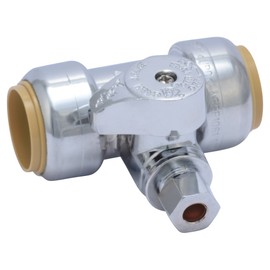 SharkBite 3/4 x 3/4 x 1/4 Inch Compression Tee Stop Valve, Push to Connect Brass Plumbing Fitting, PEX Pipe, Copper, CPVC, PE-RT, HDPE, 24985A