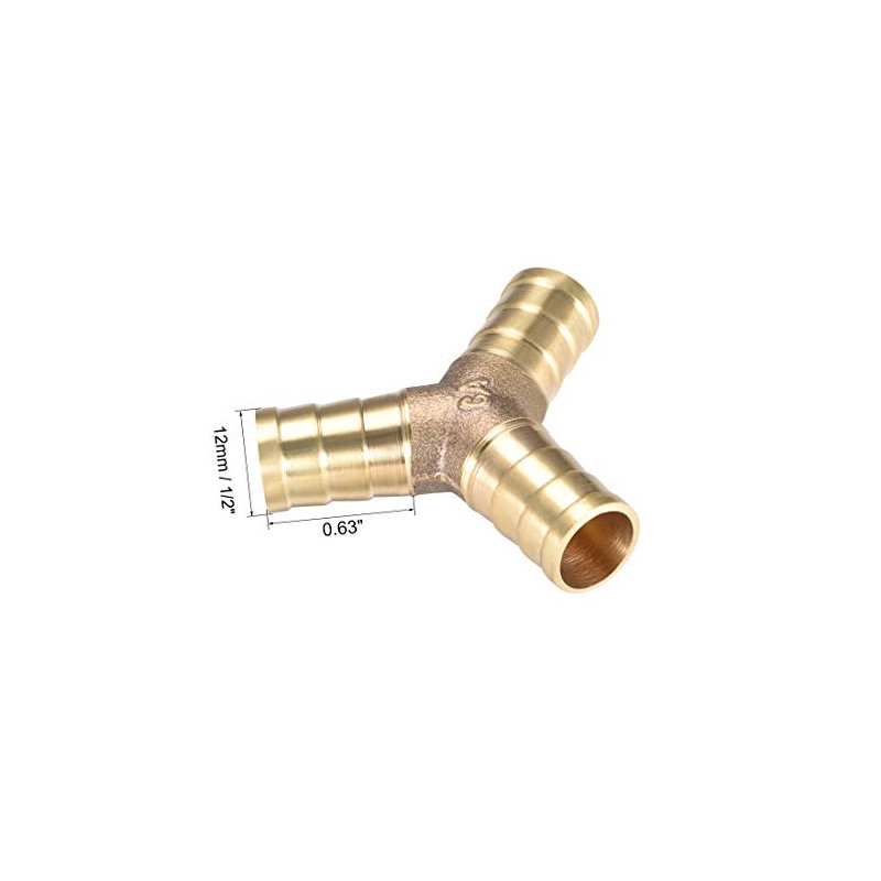 sourcing map 12mm or 1/2" ID Brass Barb Splicer Fitting,Y-Shaped