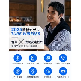 Bluetooth 5.3 Technology, Wireless Earphones, Open the Lid, Connect, Hi-Fi Sound Quality, CVC8.0 Noise Canceling, Low Latency, Microphone Included, Hands-free Calling, Type-C Rapid Charging, Long