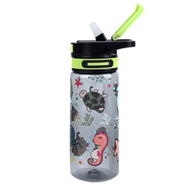 Kids Water Bottle with Flip-Up Straw and Carry Handle for School/Sports/Daycare/Travel, BPA-Free, Lightweight, Leak-Proof Durable Plastic Drinking Cup for Girls Boys Toddlers 22oz (Oceans Animals)