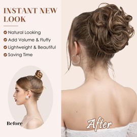S-noilite Messy Bun Hair Piece Human Hair Wavy Messy Bun HairPieces for Women Scrunchies Updo Real Human Hair Bun Platinum Blonde