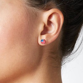 Stainless Steel American Flag Earrings Studs, United States