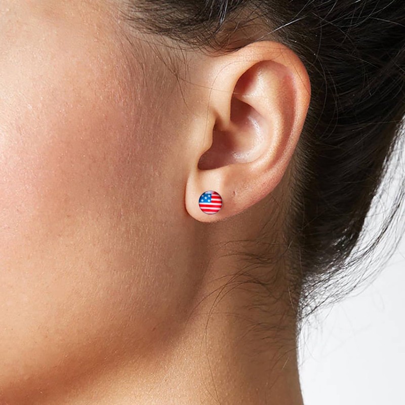 Stainless Steel American Flag Earrings Studs, United States