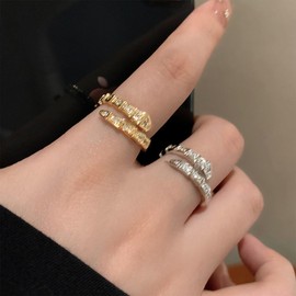 Aneneiceera Vintage Crystal Snake Ring Silver Cz Snake Finger Rings Half Open Snake Mid Knuckle Ring Punk Serpent Ring Adjustable Punk Statement Ring Jewelry for Women (Silver)