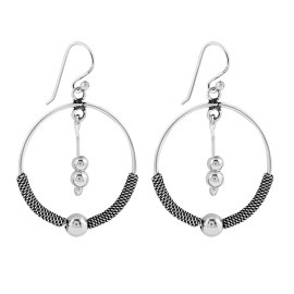 AeraVida Balinese Inspired Tribal Chic Round .925 Sterling Silver Spheres Dangle Earrings