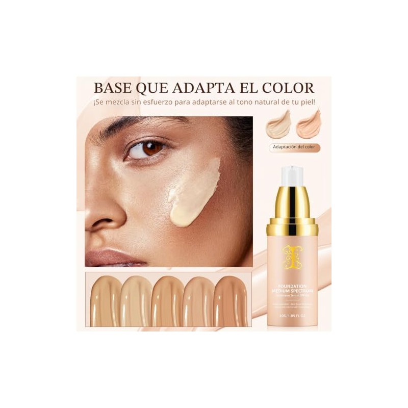 Base De Maquillaje Líquida 4 En 1, Cobertura Media Con