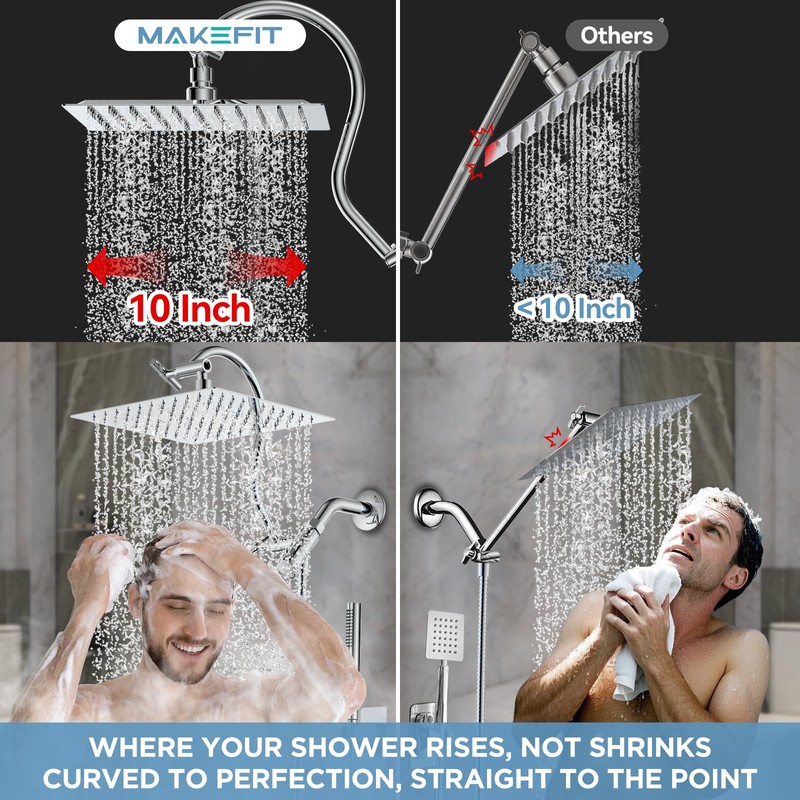 All Metal Dual Shower Heads Combo with Curved Extension Arm,