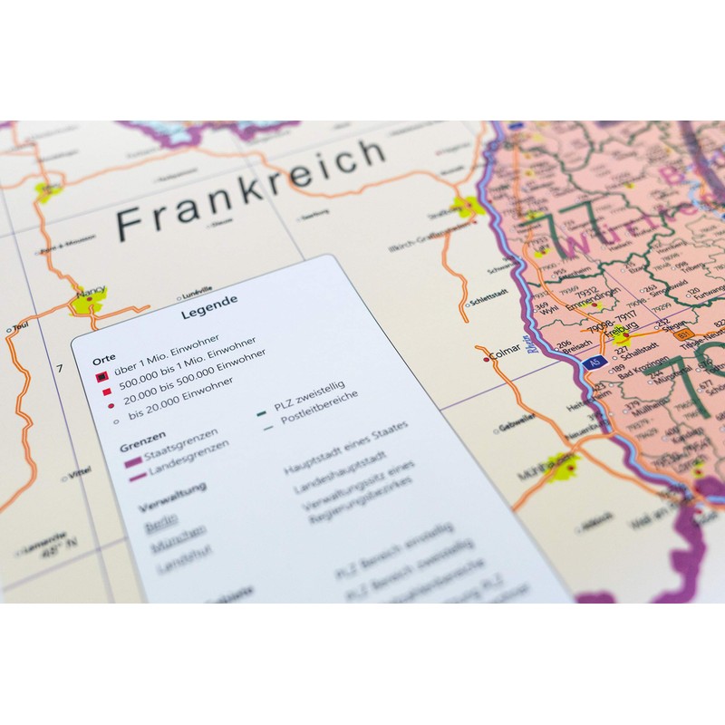 Postcode Map of Germany with Lamination on Both Sides Poster