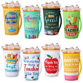 SiliFine 8 Pcs Teacher Appreciation Gift Graduation Thank You Gift Iced Coffee Sleeve Bulk for Iced & Hot Drinks Cold Beverage Cooler Compatible Iced Coffee Accessories End of School Year Gifts