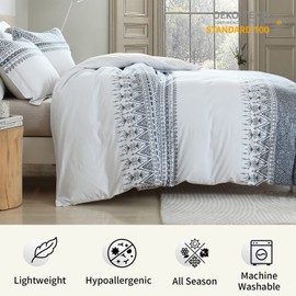 Bedduvit Boho King Duvet Cover - 100% Cotton Reversible Patterned Boho Duvet Cover King Soft Navy Summer King Duvet Cover with Zipper Closure & 8 Ties (104"x90", No Comforter)