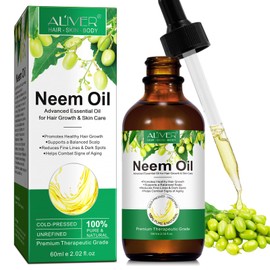 Organic Neem Oil for Skin and Hair, Virgin Fresh Cold Pressed, Best for Itchy Scalp, Skin Redness for Irritated Skin, Nourish the Scalp, Promote Hair Growth