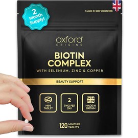 Award Winning Micro Biotin Hair Growth Complex 15000mcg with Zinc, Selenium & Copper - Made in The UK | High Strength Biotin Tablets for Daily Hair, Skin & Nails Support | 120 Mini Tablets