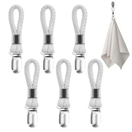DONOONIS Pack of 6 Towel Hangers, Towel Clips for Hanging, Towel Clips with Loop, Multifunctional Tea Towel Clips, Towel Holder Clips, Towel Clips for Kitchen, Bathroom, Household, Balcony (White)