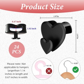 24 Pcs Heart Shaped Clothes Hanger Connector Hooks, Hangers for Clothes Space Savers, Super Space Saving Organizer Hanger Hooks Wardrobe Organise, for Various Closets and Cloakrooms (Black)