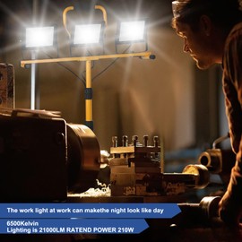 JDZKOMKE 21000Lumens LED Work Lights with Stand, 3 Adjustable Work Lamp Head with Individual Switch, IP66 Waterproof Tripod Work Light for Outdoor Indoor Job Site Workshop Garage Construction Site