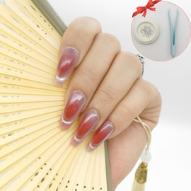 RUNE&SUKYCES Cat eye 24pcs diy French tip press on nails short,nail tips square,acrylic nail kit,fake nails,nails press ons,nail supplies,almond nail tips,nail set,press ons,summer nails