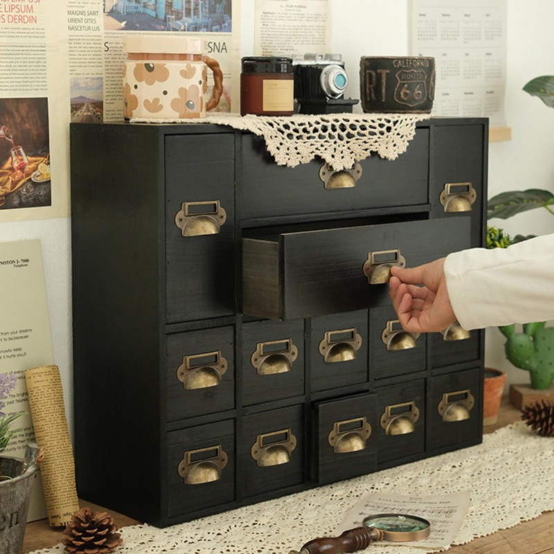 14 Drawers Apothecary Drawers Card Catalog Cabinet,Wooden Storage Box with