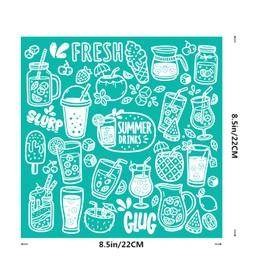 Summer Drinks Reusable Stencils Self Adhesive Stencil Silk Screen Transfers 8.5x8.5inch, Summer Silk Screen Stencil Beach Screen Printing Stencil Paint on Wood, Fabric, Floor, Wall DIY Home Decor
