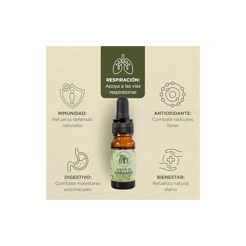 ORE Aceite de Orégano Silvestre, 10ml, 80% Carvacrol, Suplemento Aceite