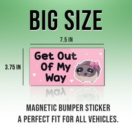 Magnetic Bumper Sticker Funny Sad Hamster Meme Magnet Sticker Get Out of My Way Pink Funny Magnet Bumper Sticker for Car Truck, Waterproof UV-resistant Size 7.5x3.75in