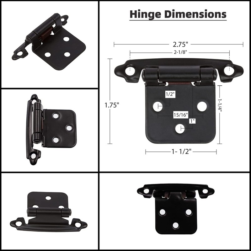 Decobasics 1/2" Overlay Matte Black Cabinet Hinges (1 Pair -2