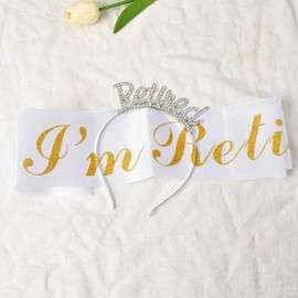 Retired Headband Headpiece Hat for Women Men Retiree Glitter Retirement Crown Sash Set Silver Retiring Teacher Nurse Gifts Happy Retirement Decorations Photo Props