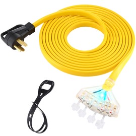 Tellegloww 25 ft Flat Rv Generator Adapter Cord Compatible with Nema 14-50p to 4 x 5-20r/5-15r, 50a to 110v 15/20 a Household Outlet Adapter, 4 Prong 10 Gauge Rv Generator Extension Cord, Etl Listed