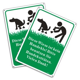 Andchi 2-Piece No Dog Poo Sign, No Dog Toilet Sign, Keep the Lawn Clean Aluminium Metal Sign, Rust Resistant, Colourfast Sign for Pets Outdoors, Size 25 x 35 cm