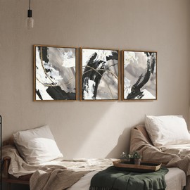 PicturePerfect Decor Abstract Black and White Frame Wall Art Minimalist Wall Decoration Medieval Gold Lines Modern Art Printing Living Room Bedroom Office Decoration 12 "x16 inches 3 pieces