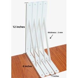 16 Pack L12" x H 8" White Heavy Duty Shelf Brackets with Screws Metal Shelf Brackets Shelf Support Angle Brackets for Shelves L Brackets Heavy Duty Floating Shelf Brackets