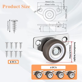 Side Mount Casters, 4 Pcs Rubber Rolling Low Profile Castors, 1.25 inch Furniture Wheels Non Swivel Heavy Duty Castor Wheels with Screws for Furniture Rolling Cabinet Sliding Door