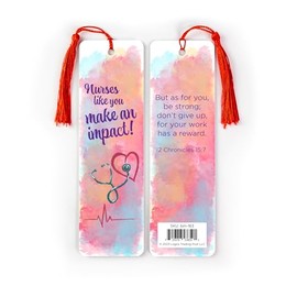 Bible Verse Bookmarks - Nurses Make an Impact, 2 Ch 15:7 - Christian Bookmark with Tassel, Printed on Durable Card Stock w/Plastic Sleeve, Inspirational Scripture Bookmarks for Women & Men