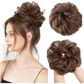 Moños Postizos, Messy Bun Hair Piece Grande Coleteros Pelo Mujer Postizos de Pelo Natural Rizado Ondulado Postizos Moño y Coletas Extensiones de Cabello, Moño Sintético Despeinado para Mujeres (Marrón claro)
