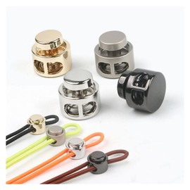 Cord Stopper, 2 Holes, Metal, Set of 4, Cord Lock Stopper, Adjustment Stopper, Cord Lock, Round Type, Hole Diameter Approx. 0.2 inches (4 mm), Cord Stopper, Shoelace Stopper, Replacement