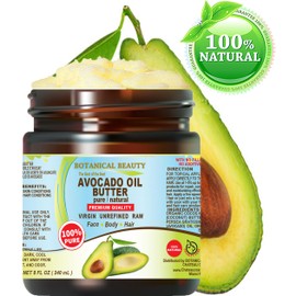 Botanical Beauty AVOCADO OIL BUTTER 100% Pure Natural VIRGIN UNREFINED Cold-Pressed for Face, Skin, Body, Hair, Lip, Nails. Rich in Vitamin E, Omega 3, Omega 6 (8 Fl Oz)