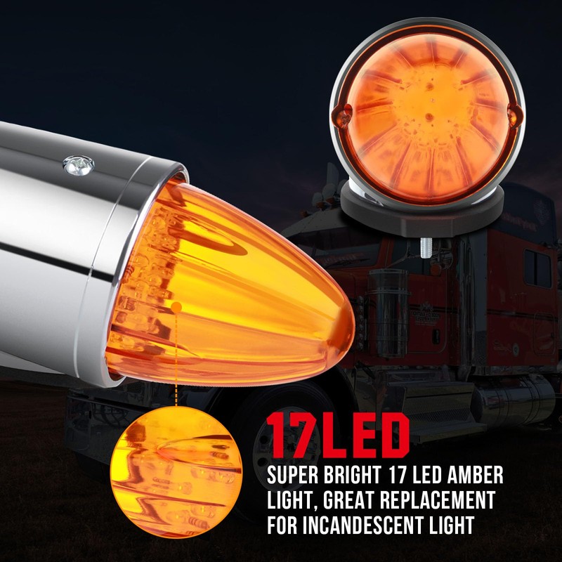 cciyu 9x 17 Led Amber Torpedo Cab Marker Lights Chrome