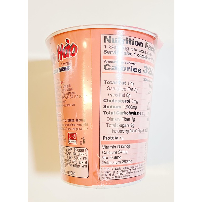 Hao Hao Hot-Sour Shrimp Instant Noodles, 2.5 oz Cup, Pack