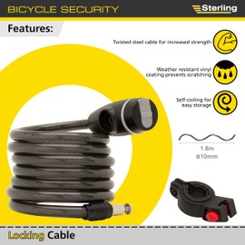 Sterling 1018K Self Coiling Locking Cable & Bike Mounting Kit, Black