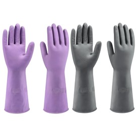 2PACK Reusable Household Cleaning Gloves,Rubber Dishwashing Washing up Gloves, Chemical Resistant Protective Glove,Drain Resist Acid Oil for Kitchen Cleaning,Working,Painting,Gardening 14"