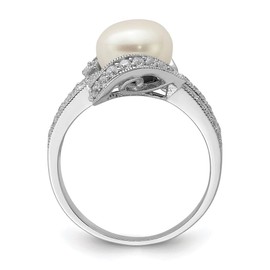 Diamond2Deal 925 Sterling Silver Round Cut Pearl Engagement Ring Size 6