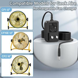 HIENADTOR 24V Charger Cord for Geek Aire CF1 CF1SE CF2 Rechargeable Outdoor High Velocity Camping Fan 12'' 16'' Power Cord Adapter for Geek Aire CF1-SE CF-1 CF-2 Portable Variable Speed Outdoor Fan