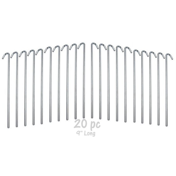 Ram-Pro 20-Piece Tent Garden Stakes Heavy Duty, Galvanized Steel Pegs Rust-Free Garden Edging Fence Hook, Landscape Pins | for Outdoor Camping, Soil Patio Gardening, & Canopies (9")