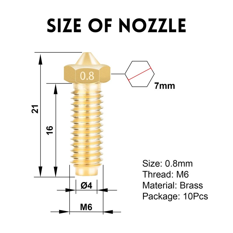 IdeaFormer 10 pieces 0.8 mm brass nozzles for Anycubic Kobra