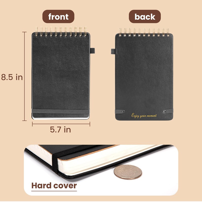Yoment Top Spiral Notebook Leather Steno Pads 240 Pages Spiral