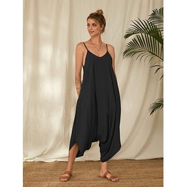 Prime fashions Women's Strappy Baggy Harem Jumpsuit Dress (Black, 20-22)