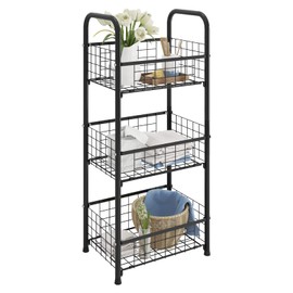 PROXRACER 3-Tier FreeStanding Open Shelf,Bathroom Organizer Shelves Unit with Adjustable Feet, Metal Steel Storage Tower Organizer Rack Basket Cart for Bathroom, Living Room, Balcony, Kitchen