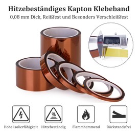 Misuyue Kapton Tape, 12 mm Heat-Resistant Tape, 0.08 mm Thick Polyimide Tape, 33 m High Temp Tape, Insulation Tape for 3D Printer Soldering, Sublimation, Electronic Circuit Boards